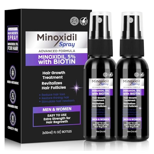 Minoxidil 5% for Men Women, 2 pcs 30ml Minoxidil for Women Hair Growth, Minoxidil for Men Hair and Beard Growth Spray, with Biotin and Minoxidil Extract Serum for Hair Loss and Thinning
