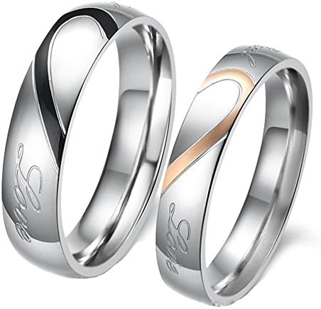 Gogolan Real Love Couple Rings Splicing Heart Pattern Men 6-15 Women 4-11 （an Order Consists of only one Ring, not Set）