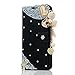 (Not for S6) Samsung S6 Edge Case- Mavis's Diary 3D Handmade Bling Crystal LOVE Heart Pendant Sparkle Glitter Rhinestone Diamond Flowers PU Leather Wallet Type with Magnetic Clasp Credit Card Holder Design Folio Case Cover for Samsung Galaxy S6 Edge with Soft Clean Cloth (Black)