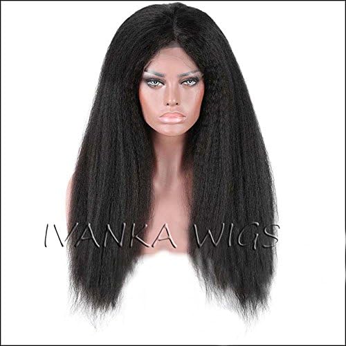 IVANKA WIGS Kinky Straight Full Lace Human Brazilian Hair Wigs with Baby Hair Pre Plucked Virgin 130% 16" inches Free Part