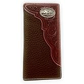 Western Premium Genuine Leather Tooled Men's Long Bifold Wallet premium cowboy wallets in 2 colors (Brown Praying cowboy)