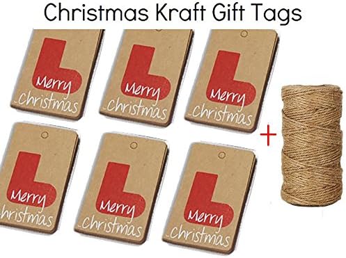 DXM Santa 100 Pcs Christmas Gift Tags Price Label Tags Kraft Hang Tags Favor Gift Tags with Jute Twines (Xmas socks, One Size)