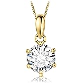 JewelryPalace Round 1ct 2ct 3ct Moissanite Solitaire Pendant Necklace for Women, Classic Simulated Diamond 925 Sterling Silver 14k White Gold Plated Necklaces for Her VVS D-F, 18 Inch Box chain