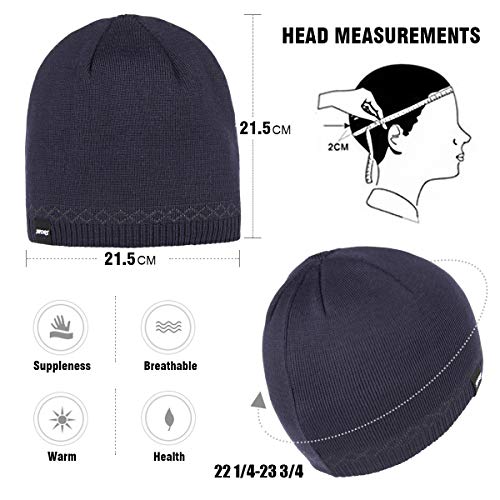 OMECHY Mens Watch Hat Winter Warm Knitting Hats Plain Cuffed Toboggan Beanie Skull Cap Navy - Thumbnail 6