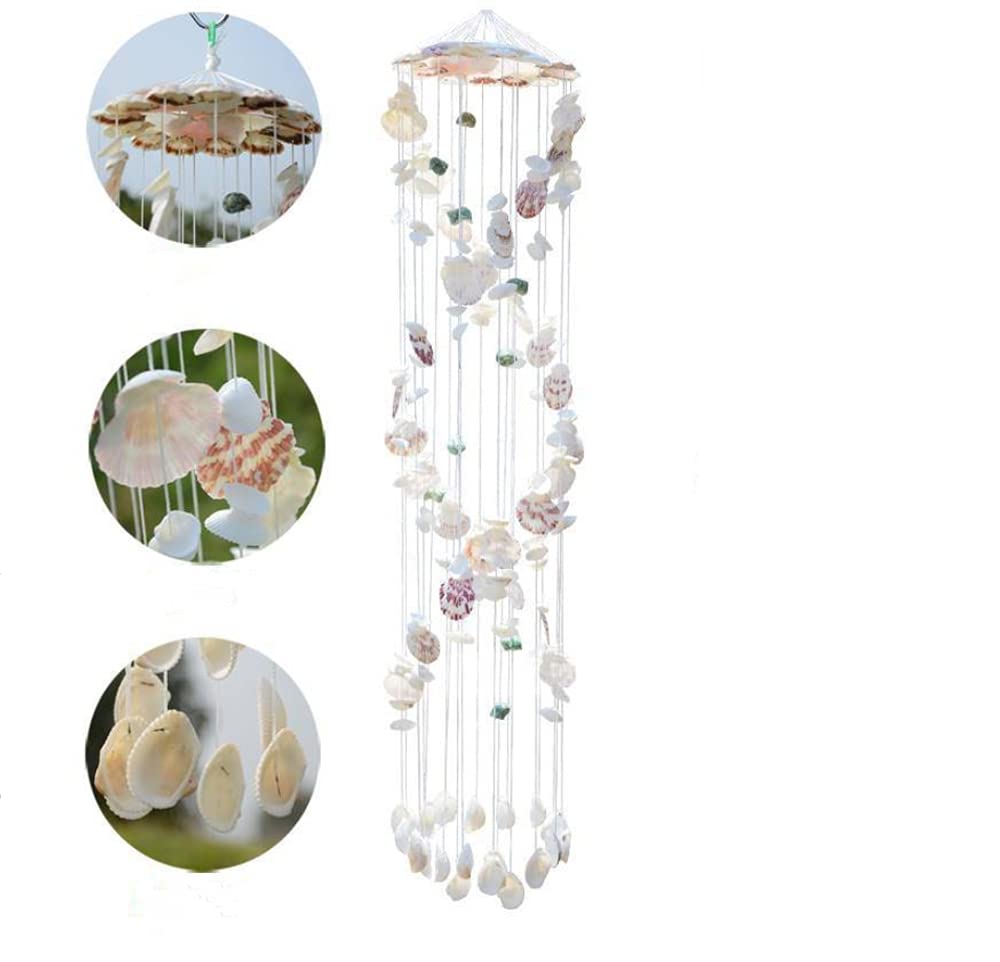 Shell wind chimes, handmade, hanging indoor or outdoor colorful spiral shell wind chimes, 80 cm hanging height