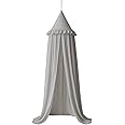 Wonder Space Kids Bed Canopy with Ruffles, Lace Frilled Cotton Tent Net, Pastel Neutral Colors for Boys & Girls, Nursery Room Baby Crib Hanging Curtain Mosquito Net Children Reading Nook Decor (Grey)