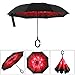 BAGAIL Double Layer Inverted Umbrella Reverse Folding Umbrellas Windproof UV Protection Big Straight Umbrella for Car Rain Outdoor with C-Shaped Handle (Pink)