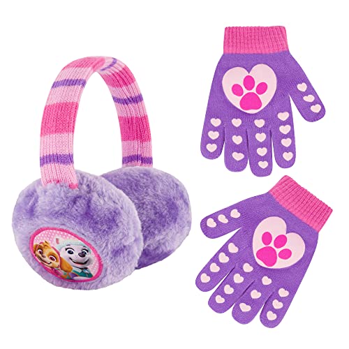 Nickelodeon Girls Winter Earmuffs and Kids Gloves Set, Paw Patrol Skye and Everest For Ages 4-7