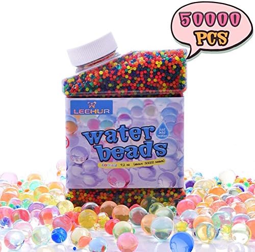 Water Beads for Kids Sensory Play, LEEHUR Non-Toxic 50000 Pcs Water Gel Beads Toys for Spa Refill Outdoor Party Play (9 Ounces)