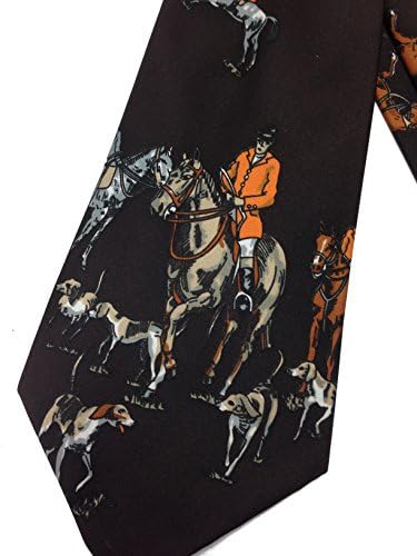 Fox Hunt Painted Vintage Necktie - Wide Kipper Tie - Horse and Dogs