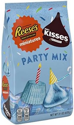 Hershey Party Mix KISSES and REESE’S Miniatures, 31 Ounces (Light Pink or Light Blue Foils) (Light Blue Foils)