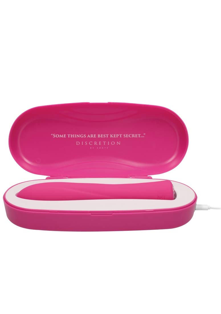Discretion by Shots -Luxury Discrete Rechargeable Jeweled Vibrator with Dock - 10 Speeds - Pink DIS002PNK