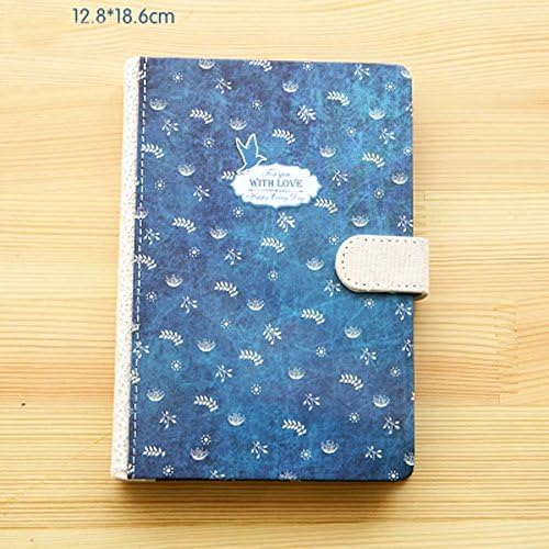 MZAR Thick Retro Floral Paper Notebook Journal Diary Hardcover Executive Memo Notepad Magnetic Buckle for Travel Office Business Gifts (Blue B)