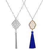 ALEXY 2Pcs Long Chain Pendant Necklace Set, Filigree Quatrefoil and Celtic Knot Pendant Tassel Y Necklaces for Women