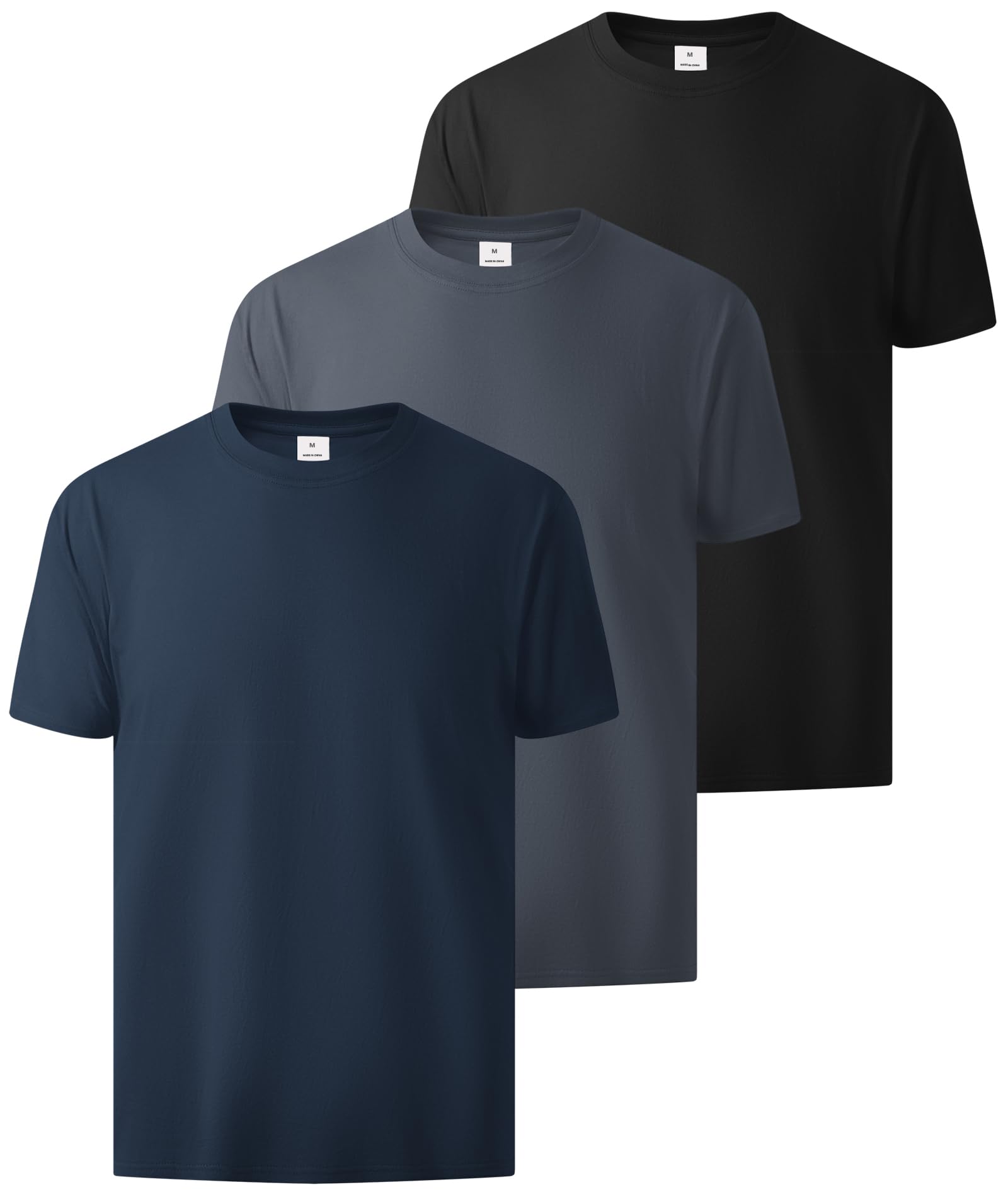 Photo 1 of ZITY Men's T-Shirts 3 Pack Lightweight Breathable Cotton Oversized Tees Crew Neck Short Sleeve Shirts for Men L