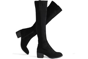 Shoe'N Tale Women's Over The Knee Thigh High Chunky Heel Pointed Toe Faux Suede Side Zipper Fall Weather Winter Boots