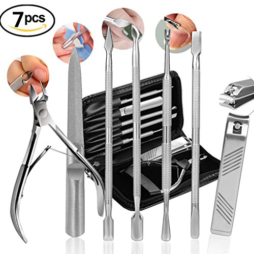 Nail Clippers Cuticle Nipper Pusher Manicure Set, AImi Professional Nail Polish Remover Tool Gel Nail Art Kit - Stainless Steel,Travel, Gift - 7 Pcs (Manicure set, Black)