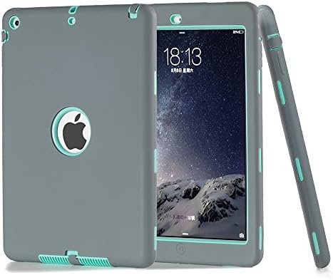 iPad Air Case, SinYong 2in1 Hybrid Case Cover for iPad 5 (2013 Release) Hard Cover Printed Design Pc+ Silicone Hybrid High Impact Defender Case Combo Hard Soft Case Cover (Grey+mint)