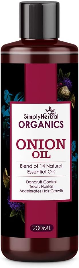 Simply Herbal Organics Onion Hair Oil 200 ML, Multi-Purpose Hair Oil with Argan, Brahmi, Bhringraj, Amla & Hibiscus, Aloe Vera, Sesame & Rose Oil For Complete Hair Treatment