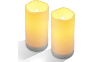 NURADA Large Outdoor Solar Powered Candles - Flameless Pillar Waterproof Rechargeable Candle Set, White Resin, LED Light, Rechargeable Solar Battery Included, Waterproof for Patio Decor 3.25" x 6"