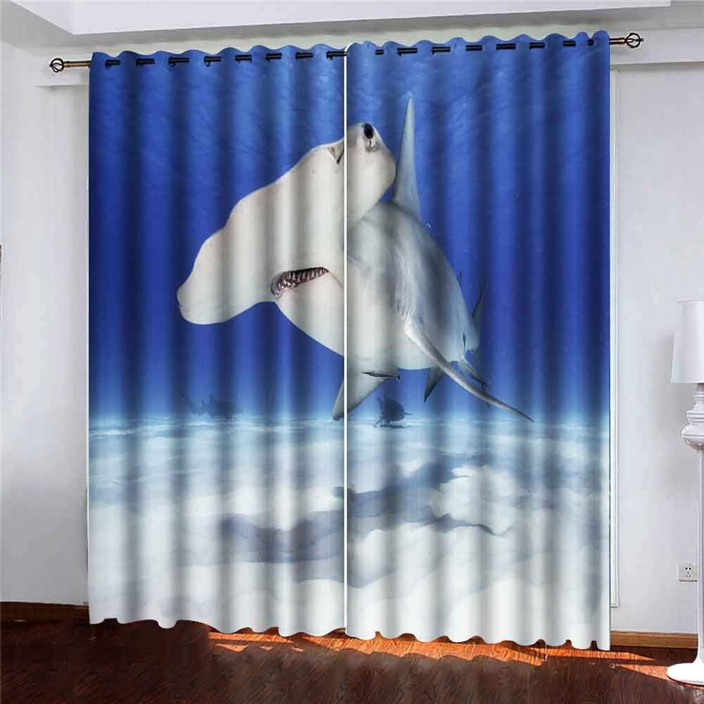 Shorping Window Darkening Curtains, Window Panels Curtains Living Room Curtains Underwater View of Great Shark Swimming Near The Sandy Bottom in Clear Window Curtains for Bedroom 52X63 Inches, 2 Pc