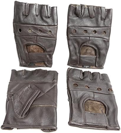 Dark Brown Leather Heavy Duty Lightweight Fingerless Gloves Pack of 2