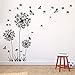 Runtoo Giant Dandelion Wall Decals Flying Flowers Butterflies Wall Stickers Plants Wall Art Living Room Bedroom Decor [Black]