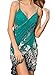 Women's Beach Cover-up Wrap Dress Floral Pattern Bikini Cover up Turquoise