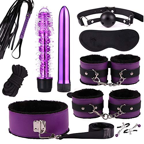 Escolourful Adult Health Six Toys Necklace Handcuffs Whip Vibrant Vibratoe Toy Set for Couples Coseplay Game, 11PCS