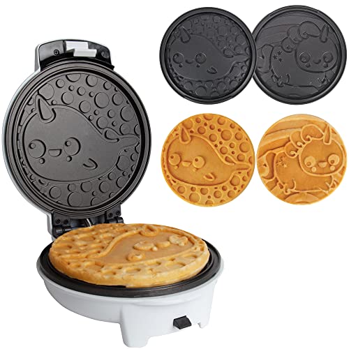 Narwhal Electric Waffle Maker w Removable Unicorn Plate for Easy