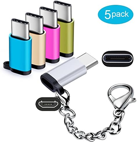 USB Type C Adapter 5 Pack, Hootek USB-C Male to Micro USB Female Connector with Keychain for Samsung Galaxy S9 S8 S8 Plus, Note 8, LG G7 G5 G6 V20 V30, Google Pixel 2 XL, Nexus 5X 6P, Nintendo Switch