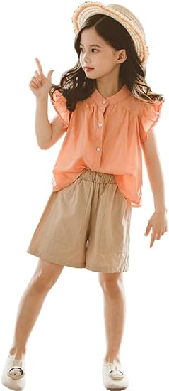 Amazon D Iizoo 韓国こども服 セットアップ ガールズ 子供服 上下 2点セット 半袖tシャツ トップス ショートパンツ カジュアルパンツ 女の子キッズ 可愛い 上下セット シンプル おしゃれ Tシャツ カットソー 通販
