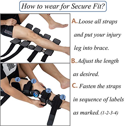 Hinged ROM Knee Brace with Strap, Post OP Patella Injury Immobilizer Brace Medical Orthopedic Guard Protector - Adjustable Full Leg Stabilizer Knee Orthosis Splint