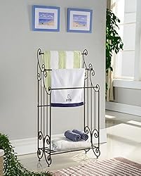 See Kings Brand Furniture Pewter Metal Free Standing Towel Rack Stand with Shelf Details