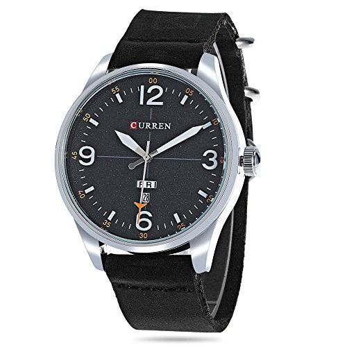 CURREN Fecha Semana Hombre Reloj Marca Deporte Militar Negocio Reloj Masculino Relojes de Pulsera de Cuero Negro
