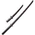 Oak Samurai Training Sword Set Comes with Tsuba Handguard (Dark Red)