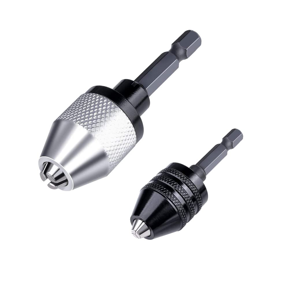 EUYuan 2PCS 0.3-6.5 mm&0.3-3.4 mm Quick Change Adapter, 1/4 Inch Hex Shank Keyless Drill Chuck Adapter for Micro Drill Bit