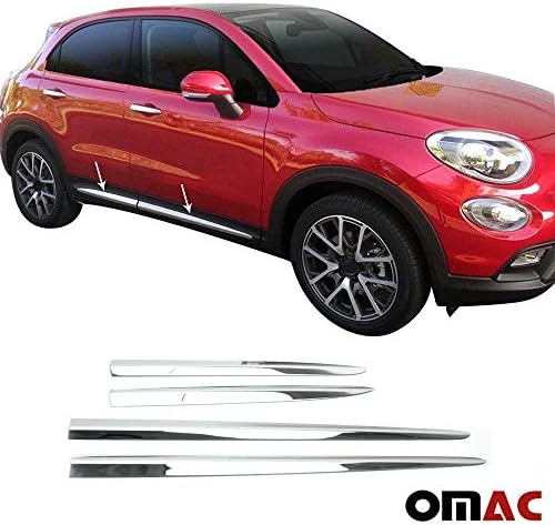 Stainless Steel Chrome Side Body Molding Protector Double Sliding Door Trim 4 Pcs. for Fiat 500X 2016-2020
