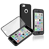 EVERMARKET(TM) Black Gel Slim TPU Protective Cover Case Built in Screen Protector for Apple iPhone 5C