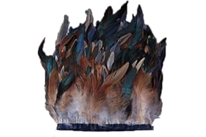 ESH7 Natural Rooster Feathers for Crafts Width 5-7 inches Skirt Decoration Craft Feather Fringe Trim Clothing Accessories per Pack of 2 Yards, 6.7x3.5 x0.3 inches