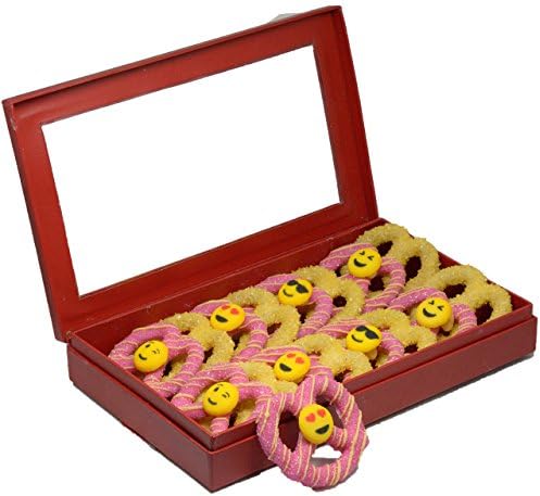 Emoji Faces Smiley White Chocolate Covered Pretzel Twist Pink and Yellow Variety Red box,16 count