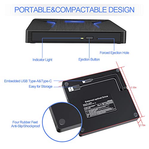 External CD DVD Drive USB C USB 3.0 Dual Port Portable CD DVD /-RW Drive High Speed Data Transfer External Optical Drives for Windows10/MacBook/Desktop/Laptop - Thumbnail 5