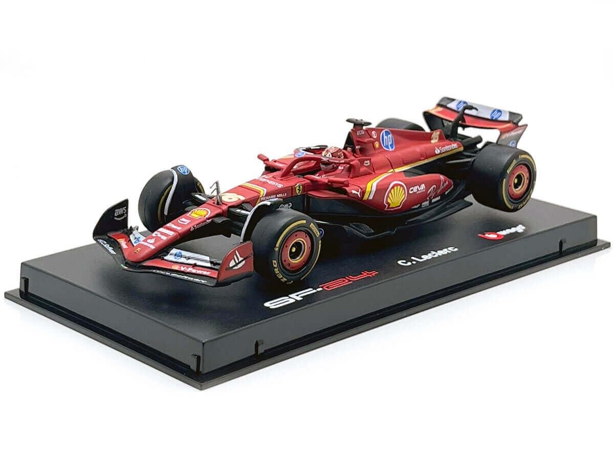 Burago Ferrari SF-24 Charles Leclerc #16 Winner Monaco GP 2024 - Realistic Model Car 1:43 Scale - Red Official Ferrari License