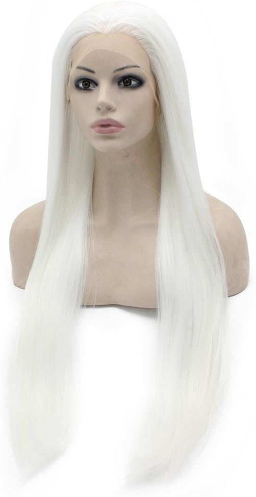 Extra Long Straight Snow White Lace Front Costume Party Wig - Image 3