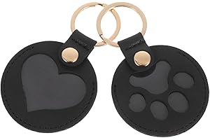 HIAKDOFT 2pcs Pet Memorial Keychain Stylish Black Leather Pet Hair Keepsake for Cats and Dogs Portable
