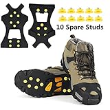Ice Grips, EONPOW Ice &amp; Snow Grips Cleat Over Shoe/Boot Traction Cleat Rubber Spikes Anti Slip 10 Steel Studs Crampons Slip-on Stretch Footwear (Size S)