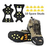 EONPOW Ice Grips, Ice & Snow Grips Cleat Over Shoe/Boot Traction Cleat Rubber Spikes Anti Slip 10 Steel Studs Crampons Slip-on Stretch Footwear (XL)