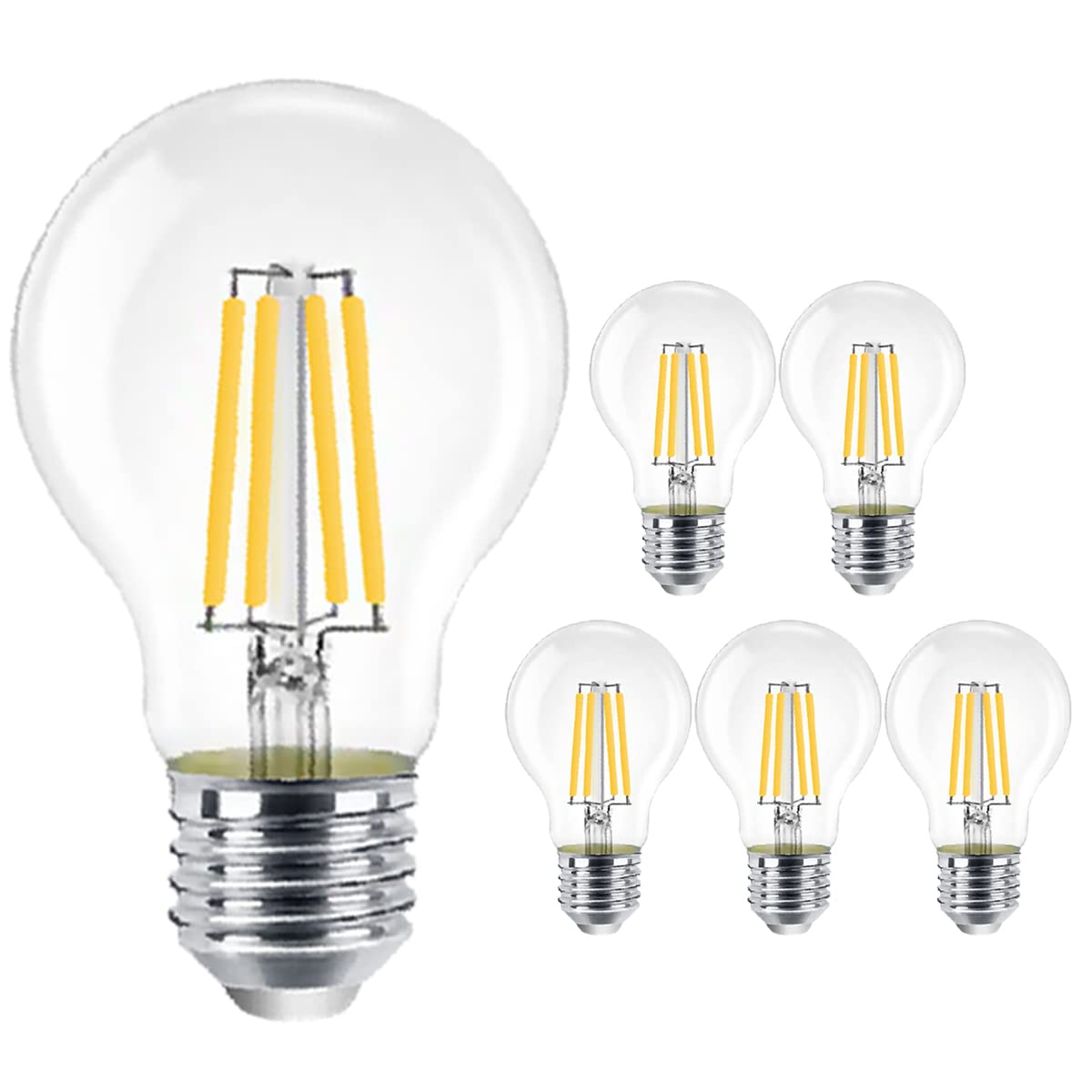 EXTRASTAR E27 LED Edison Screw Filament Bulb, 8W(69W Equivalent), 950LM, Warm White 2700K, A60 Vintage Clear Glass Globe Energy Saving Light Bulbs, Non-Dimmable, Pack of 6