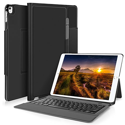 IVSO Apple ipad pro 12.9 Case With Keyboard Ultra-Thin One-piece Wireless Keyboard Stand Case / Cover + Pencil Holder for ipad pro 12.9" 1st Gen 2015 / ipad pro 12.9" 2nd Gen 2017 Tablet(Black)