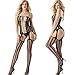 Litetao Women Open Crotch Bodystockings Perspective Lace Bodysuit Fishnet Pajama (F)